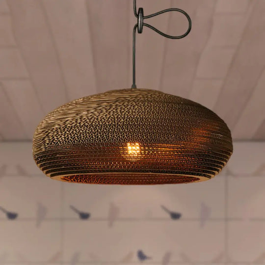 Dome/Bowl Brown Pendant Lamp With Contemporary Corrugated Design / D