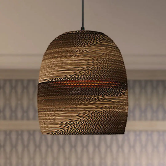 Dome/Bowl Brown Pendant Lamp With Contemporary Corrugated Design / E