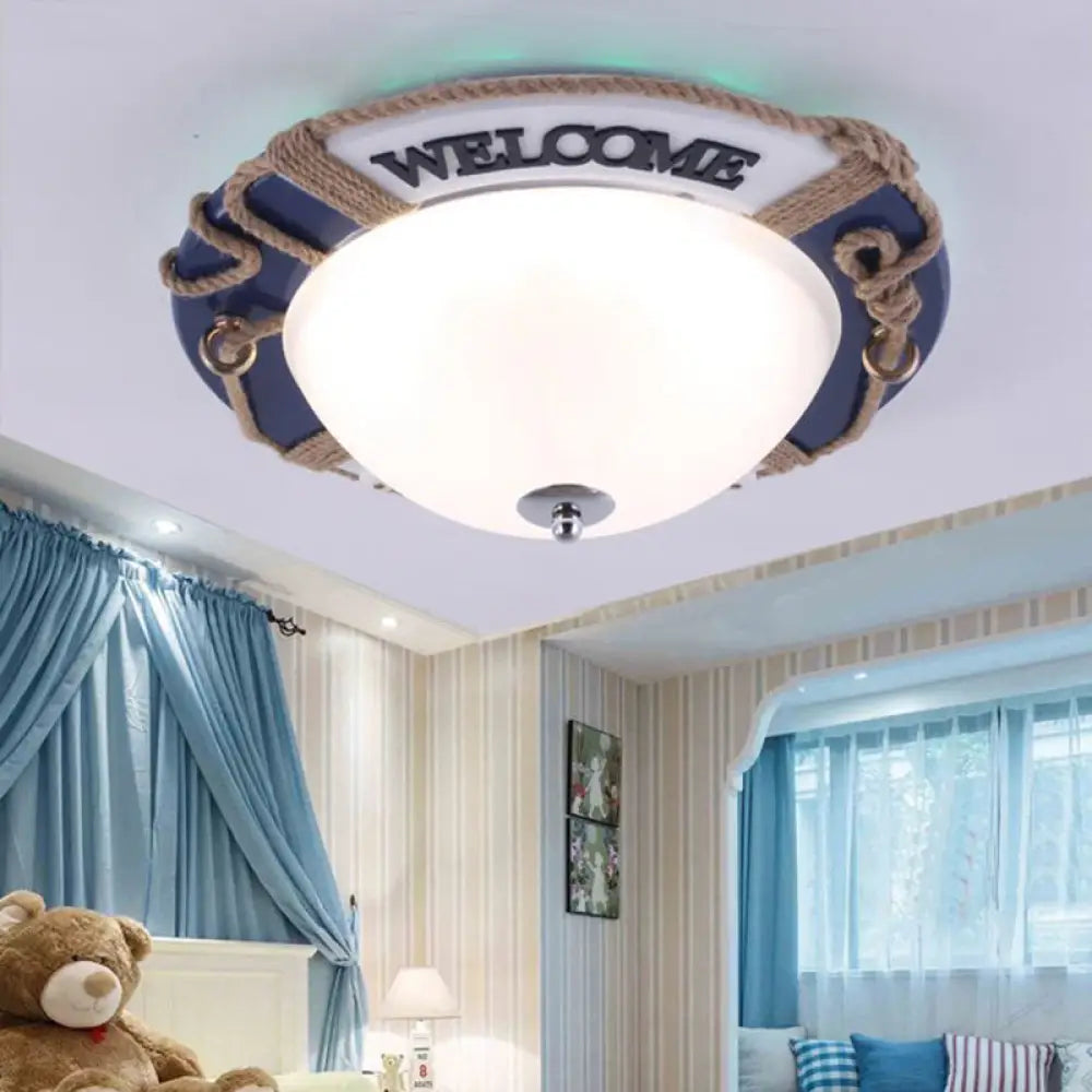Dome Boys Bedroom Ceiling Light - Nautical Swim Ring Resin Lamp In Blue