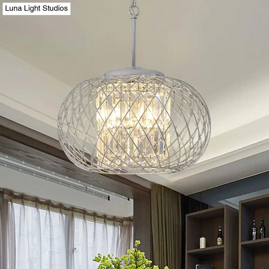 Modern Chrome Chandelier With Crystal Block Shade - 3 Light Dining Room Fixture