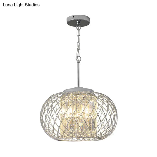 Dome Cage Crystal Block Chandelier: Modern Chrome Dining Room Lighting With 3 Lights