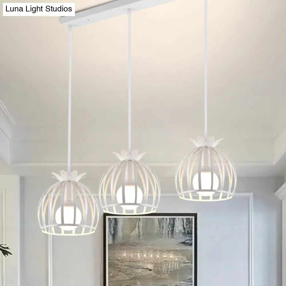 Dome Cage Pendant Lighting - Metallic Loft Style Suspended Lamp For Dining Room Black/White White