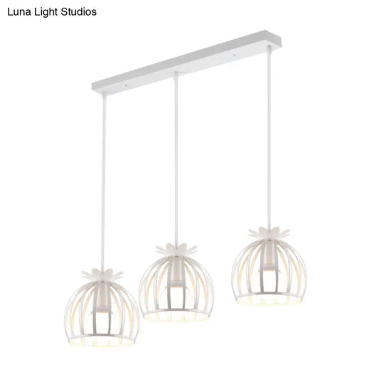 Dome Cage Pendant Lighting - Metallic Loft Style Suspended Lamp For Dining Room Black/White