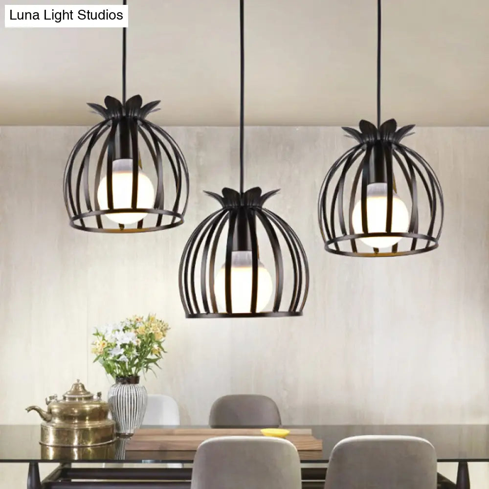 Dome Cage Pendant Lighting - Metallic Loft Style Suspended Lamp For Dining Room Black/White Black