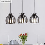 Dome Cage Pendant Light With 3 Heads In Metallic Loft Style For Dining Room - Black/White