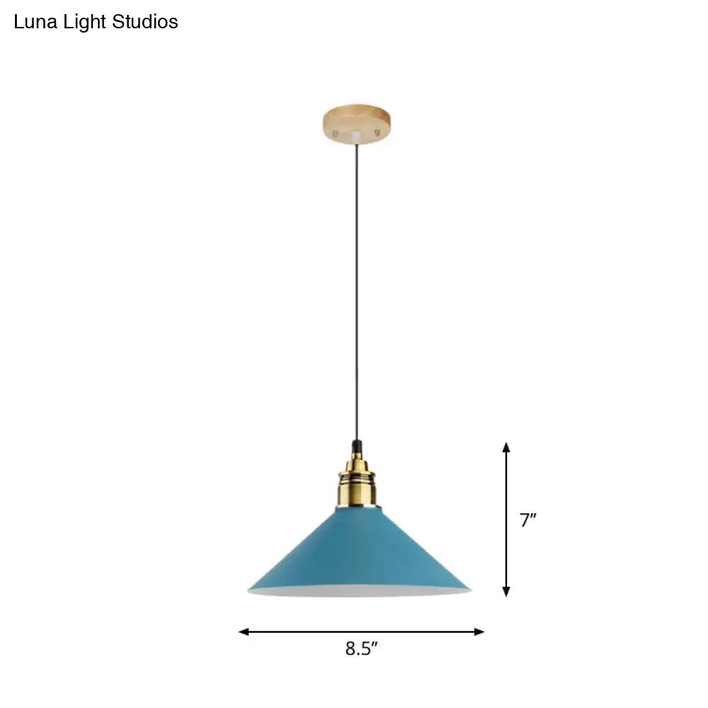 Dome/Cylinder/Cone Iron Hanging Light: Macaron Single White/Pink/Blue & Brass Ceiling Pendant For