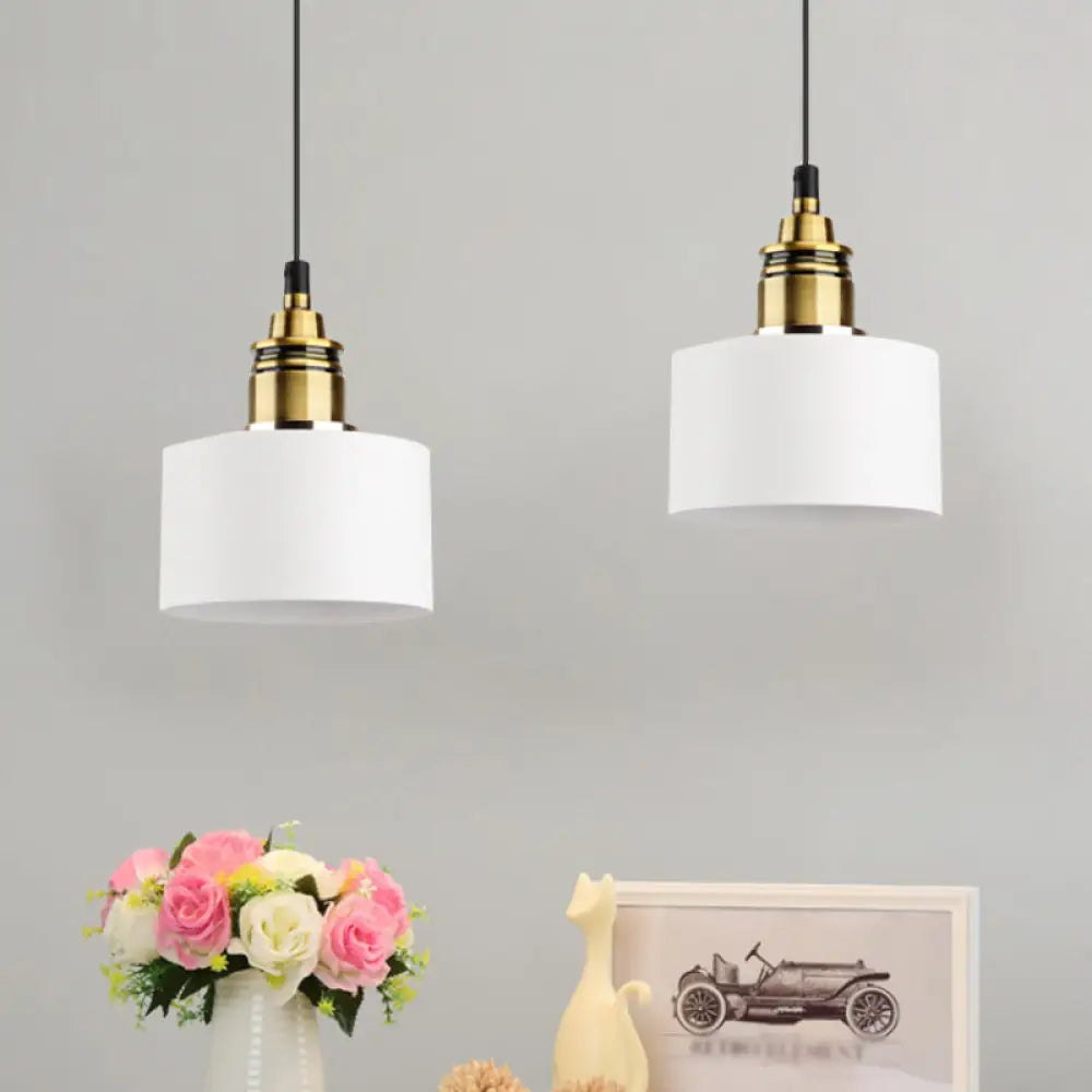 Dome/Cylinder/Cone Iron Hanging Light: Macaron Single White/Pink/Blue & Brass Ceiling Pendant For