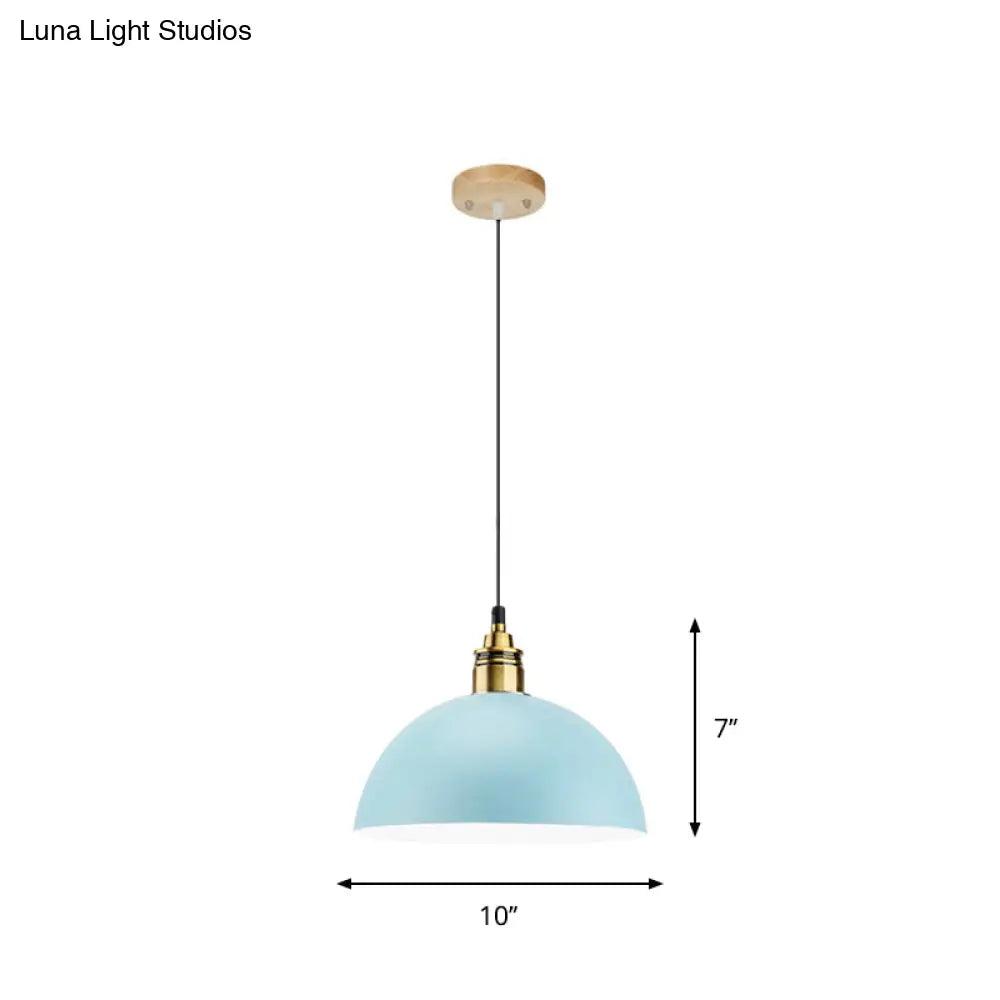 Dome/Cylinder/Cone Iron Hanging Light: Macaron Single White/Pink/Blue & Brass Ceiling Pendant For