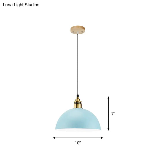 Dome/Cylinder/Cone Iron Hanging Light: Macaron Single White/Pink/Blue & Brass Ceiling Pendant For