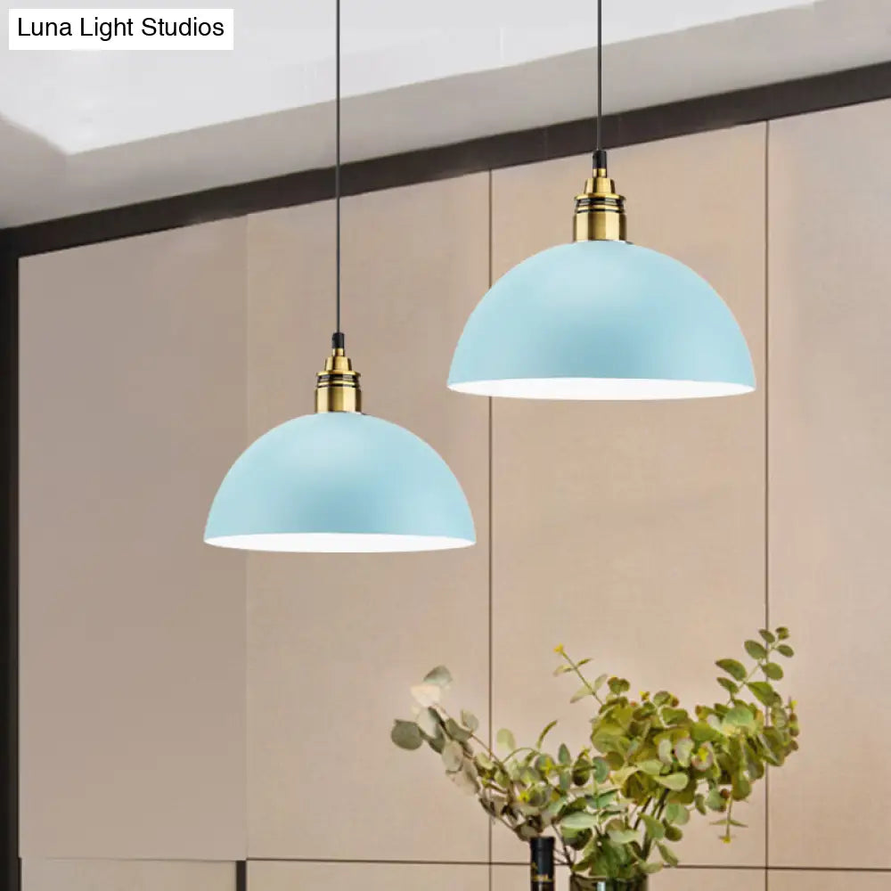 Dome/Cylinder/Cone Iron Hanging Light: Macaron Single White/Pink/Blue & Brass Ceiling Pendant For