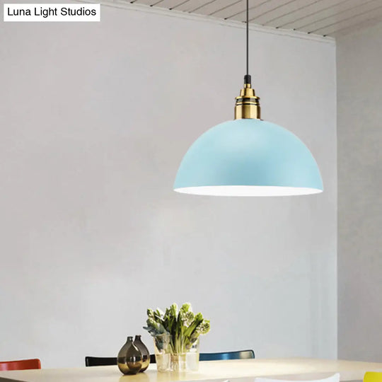 Dome/Cylinder/Cone Iron Hanging Light: Macaron Single White/Pink/Blue & Brass Ceiling Pendant For