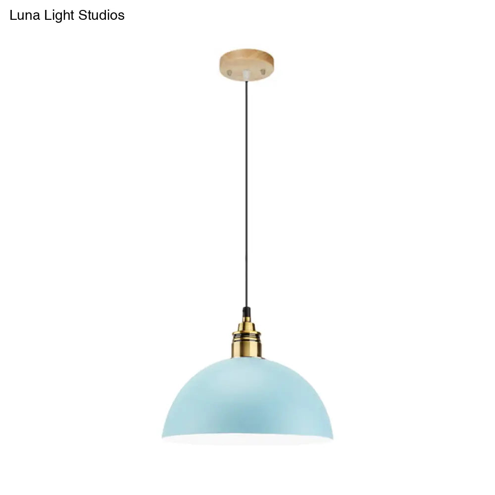 Dome/Cylinder/Cone Iron Hanging Light: Macaron Single White/Pink/Blue & Brass Ceiling Pendant For