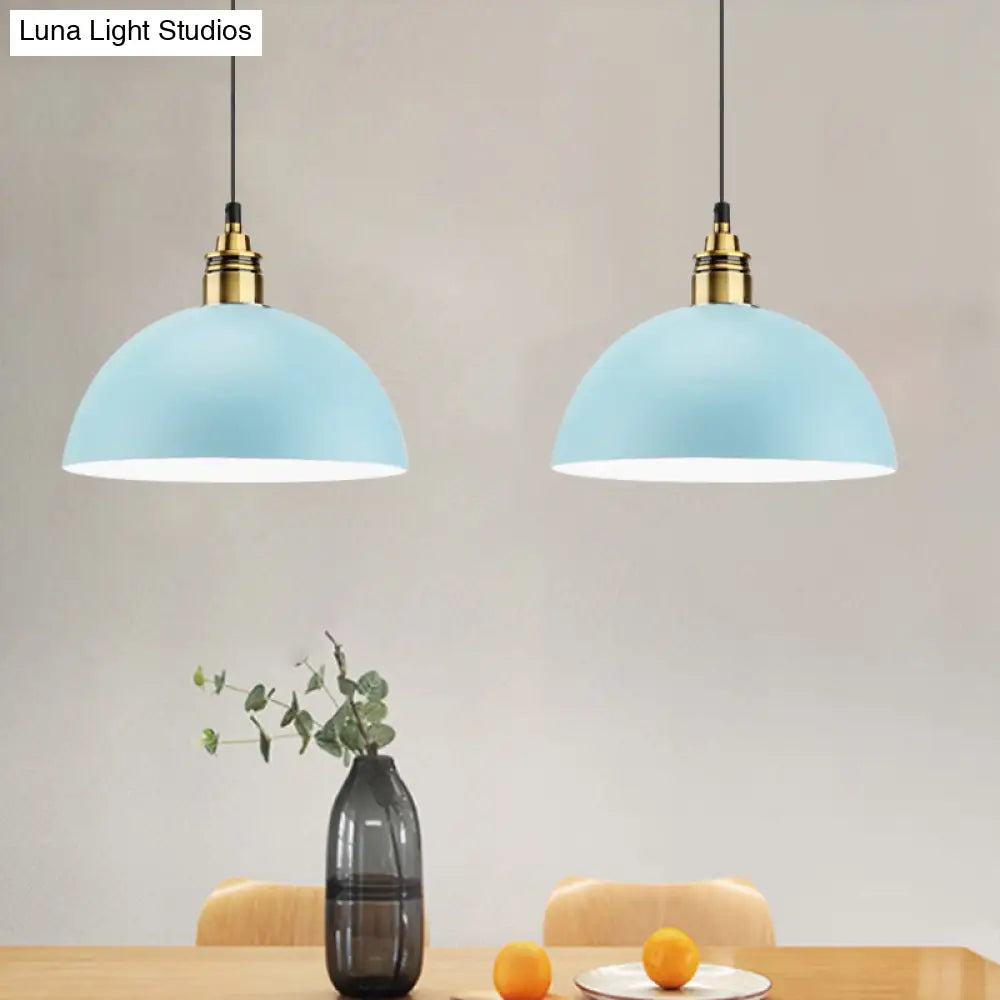 Dome/Cylinder/Cone Iron Hanging Light: Macaron Single White/Pink/Blue & Brass Ceiling Pendant For