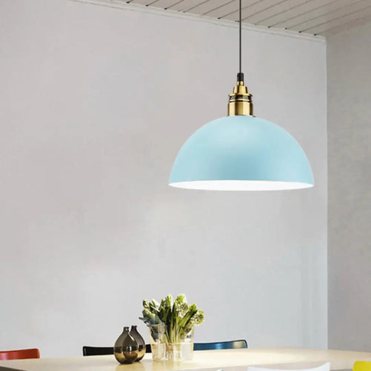 Dome/Cylinder/Cone Iron Hanging Light: Macaron Single White/Pink/Blue & Brass Ceiling Pendant For