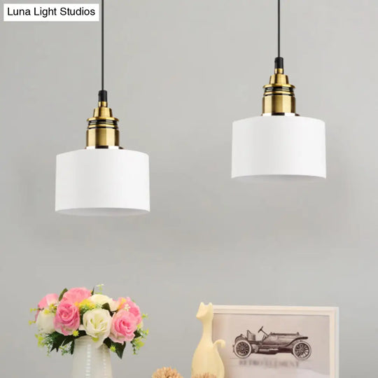 Dome/Cylinder/Cone Iron Hanging Light: Macaron Single White/Pink/Blue & Brass Ceiling Pendant For