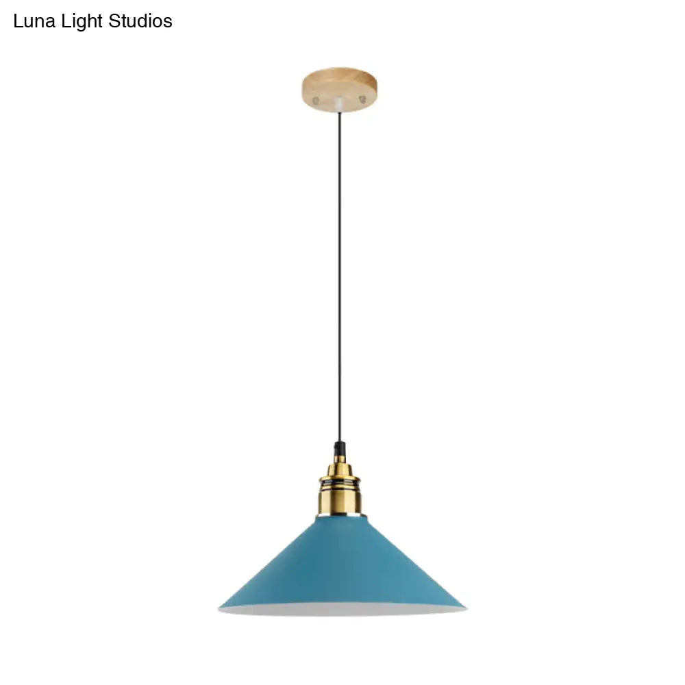 Dome/Cylinder/Cone Iron Hanging Light: Macaron Single White/Pink/Blue & Brass Ceiling Pendant For