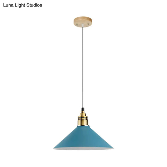 Dome/Cylinder/Cone Iron Hanging Light: Macaron Single White/Pink/Blue & Brass Ceiling Pendant For