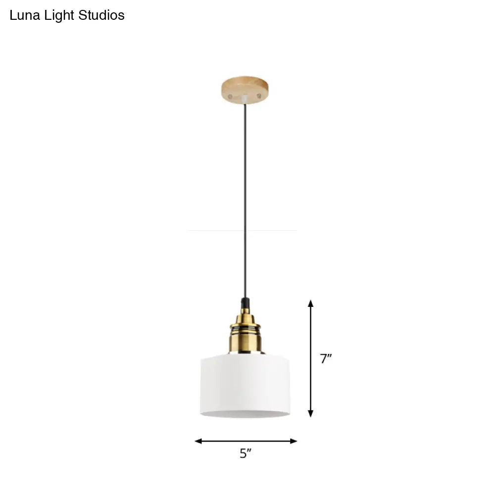 Dome/Cylinder/Cone Iron Hanging Light: Macaron Single White/Pink/Blue & Brass Ceiling Pendant For