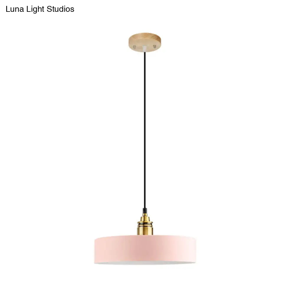 Dome/Cylinder/Cone Iron Hanging Light: Macaron Single White/Pink/Blue & Brass Ceiling Pendant For