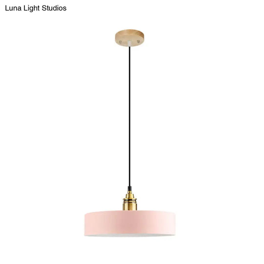 Dome/Cylinder/Cone Iron Hanging Light: Macaron Single White/Pink/Blue & Brass Ceiling Pendant For