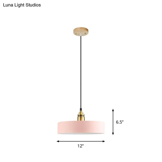 Dome/Cylinder/Cone Iron Hanging Light: Macaron Single White/Pink/Blue & Brass Ceiling Pendant For