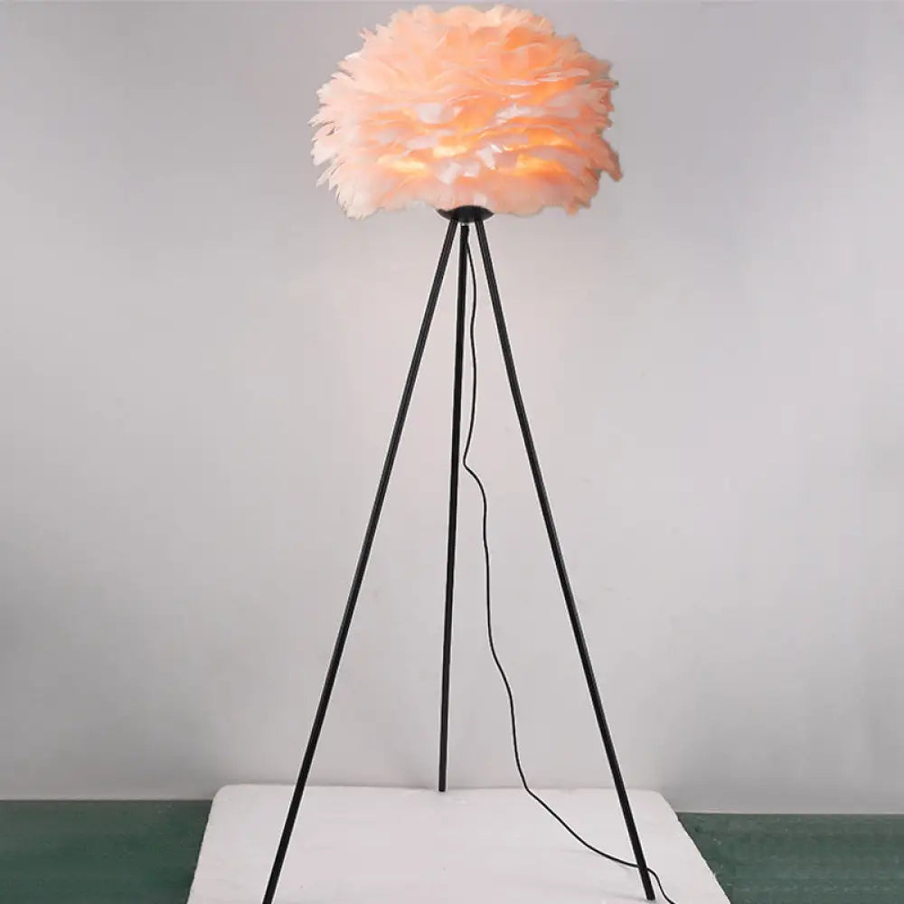 Dome Feather Floor Lamp - Minimalist Single Grey/White/Pink Light With Tripod For Bedroom Black /