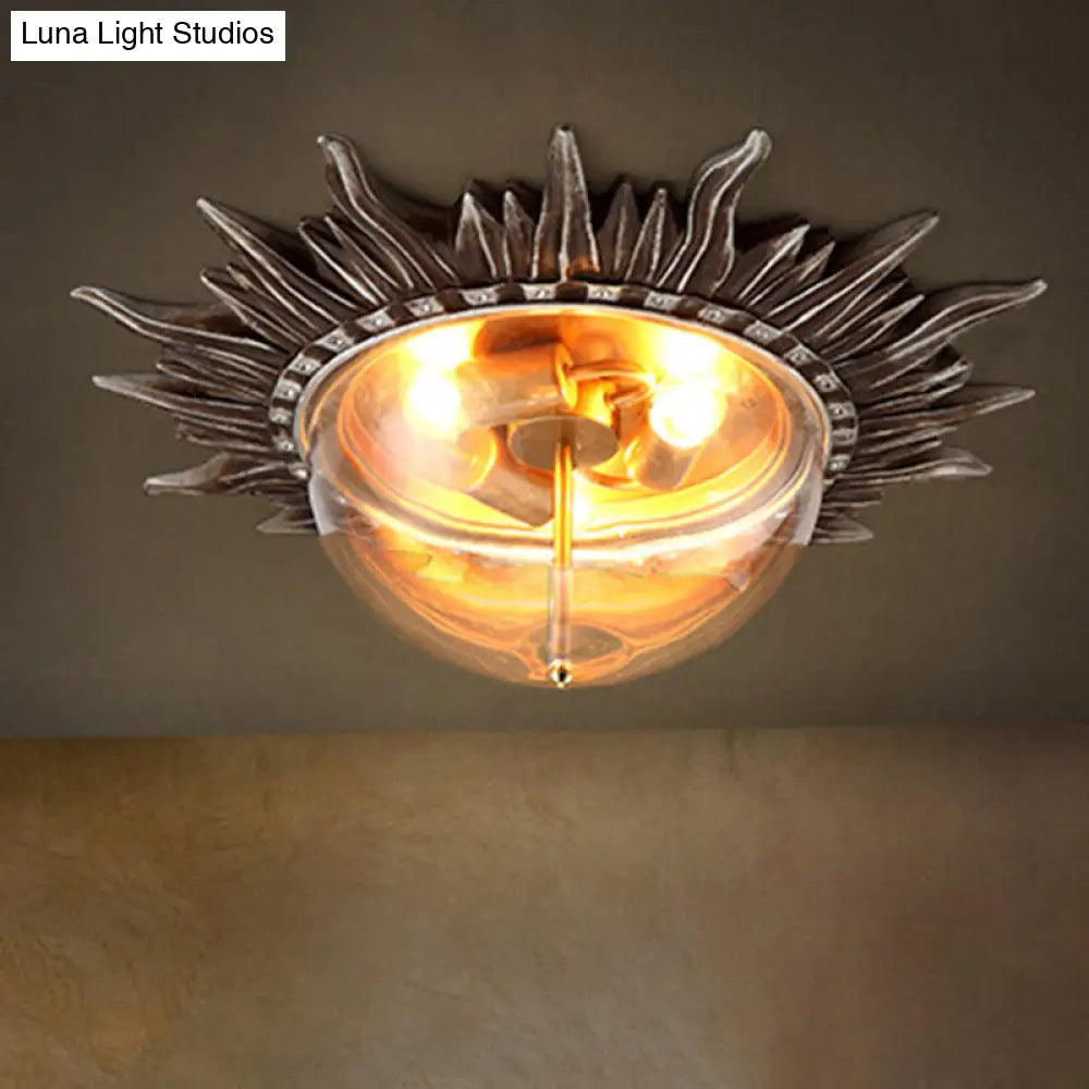 Dome Flush Ceiling Light: Traditional Clear Glass 3-Bulb Aged Silver Design For Living Room