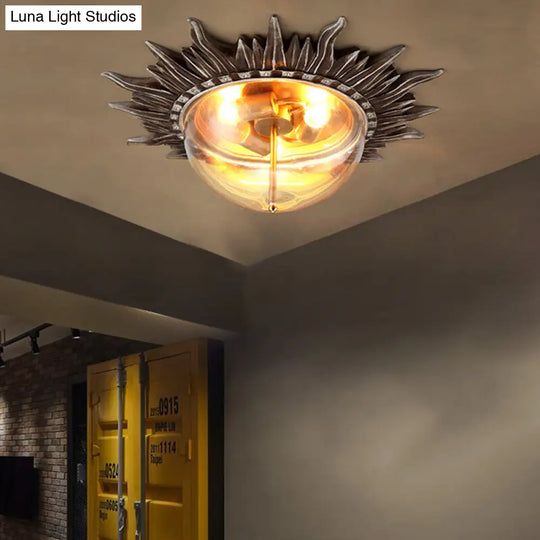 Dome Flush Ceiling Light: Traditional Clear Glass 3-Bulb Aged Silver Design For Living Room