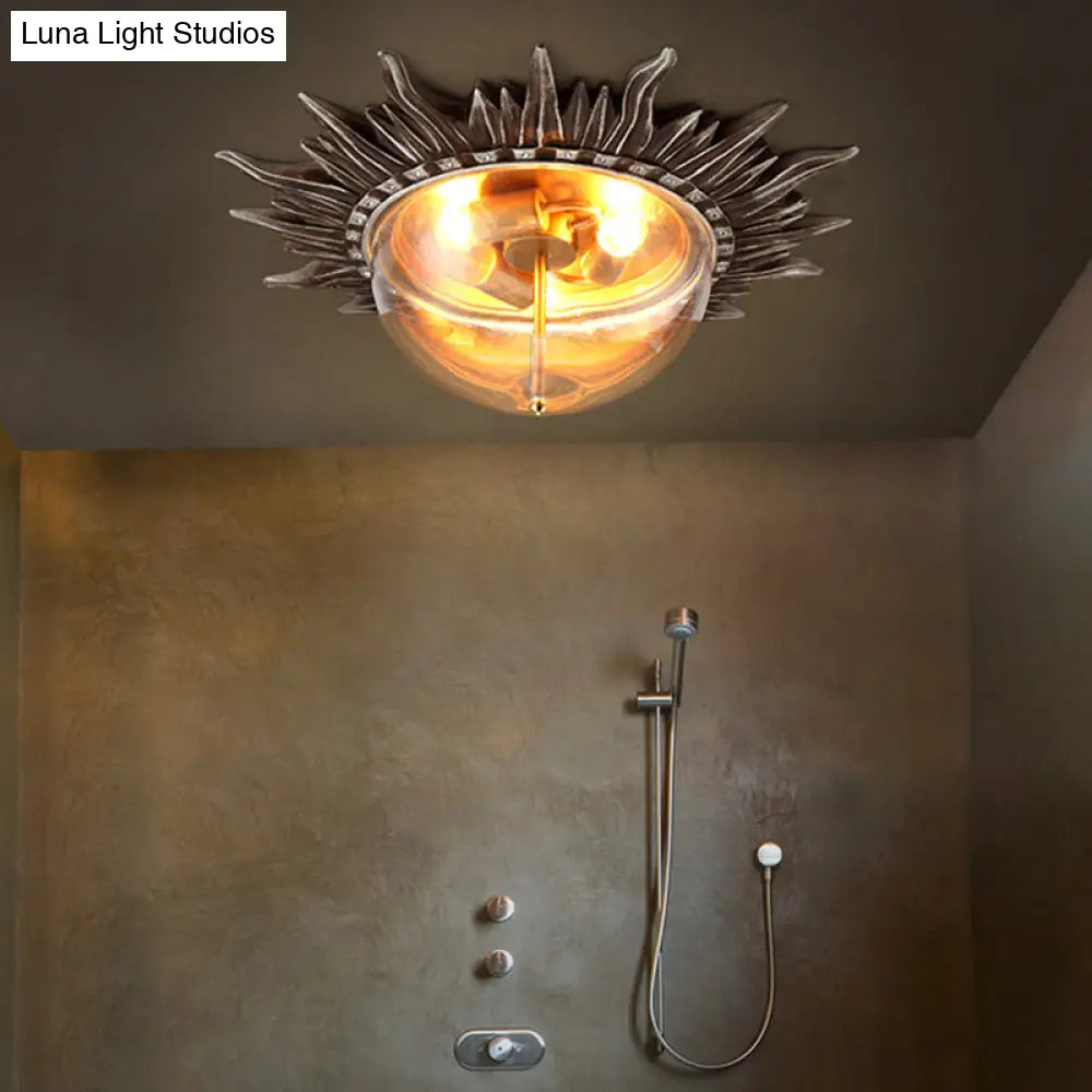 Dome Flush Ceiling Light: Traditional Clear Glass 3 - Bulb Aged Silver Design For Living Room