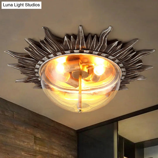 Dome Flush Ceiling Light: Traditional Clear Glass 3-Bulb Aged Silver Design For Living Room