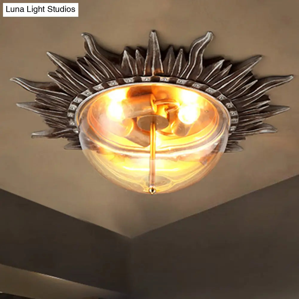 Dome Flush Ceiling Light: Traditional Clear Glass 3 - Bulb Aged Silver Design For Living Room