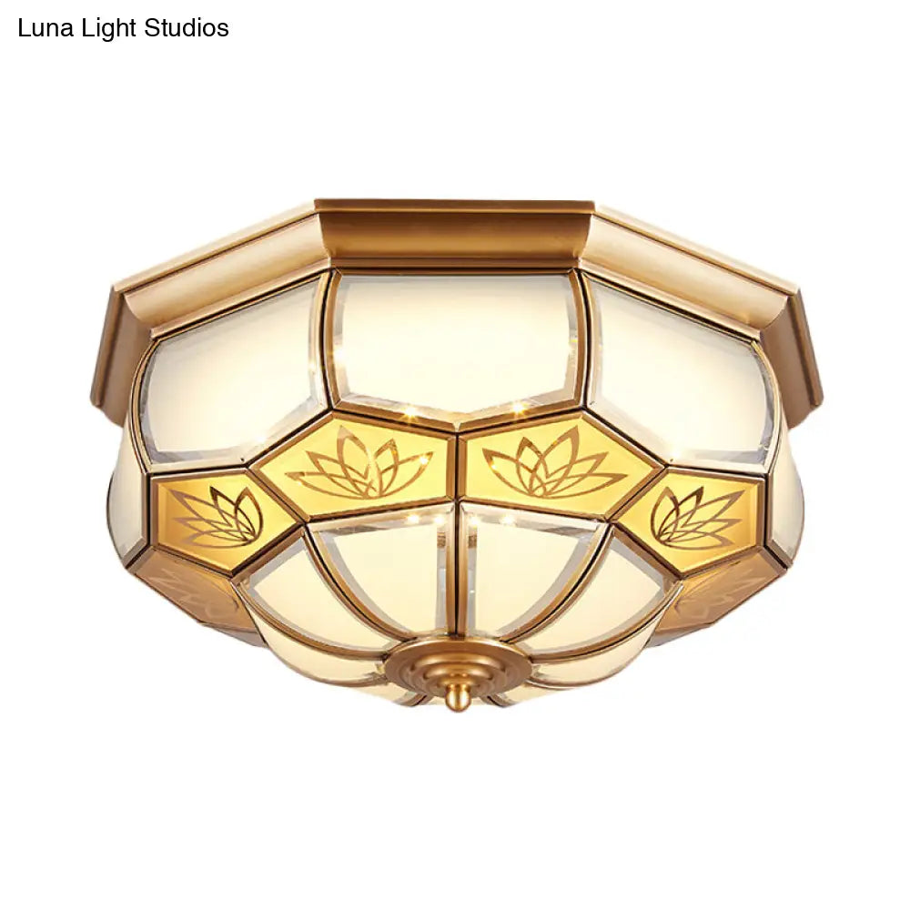 Dome Flush Mount Led Brass Ceiling Light Opal Glass Colonial Style - 13/21 Width