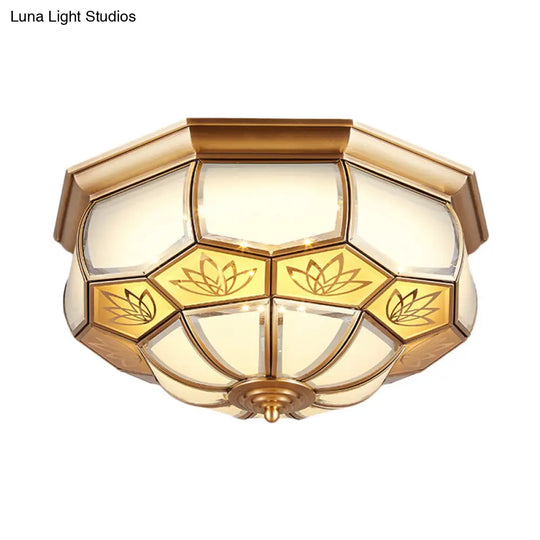 Dome Flush Mount Led Brass Ceiling Light Opal Glass Colonial Style - 13/21 Width