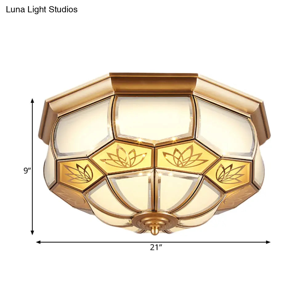 Dome Flush Mount Led Brass Ceiling Light Opal Glass Colonial Style - 13’/21’ Width