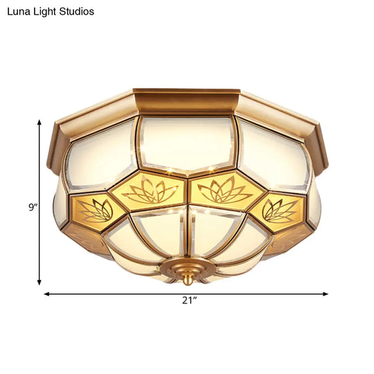 Dome Flush Mount Led Brass Ceiling Light Opal Glass Colonial Style - 13’/21’ Width