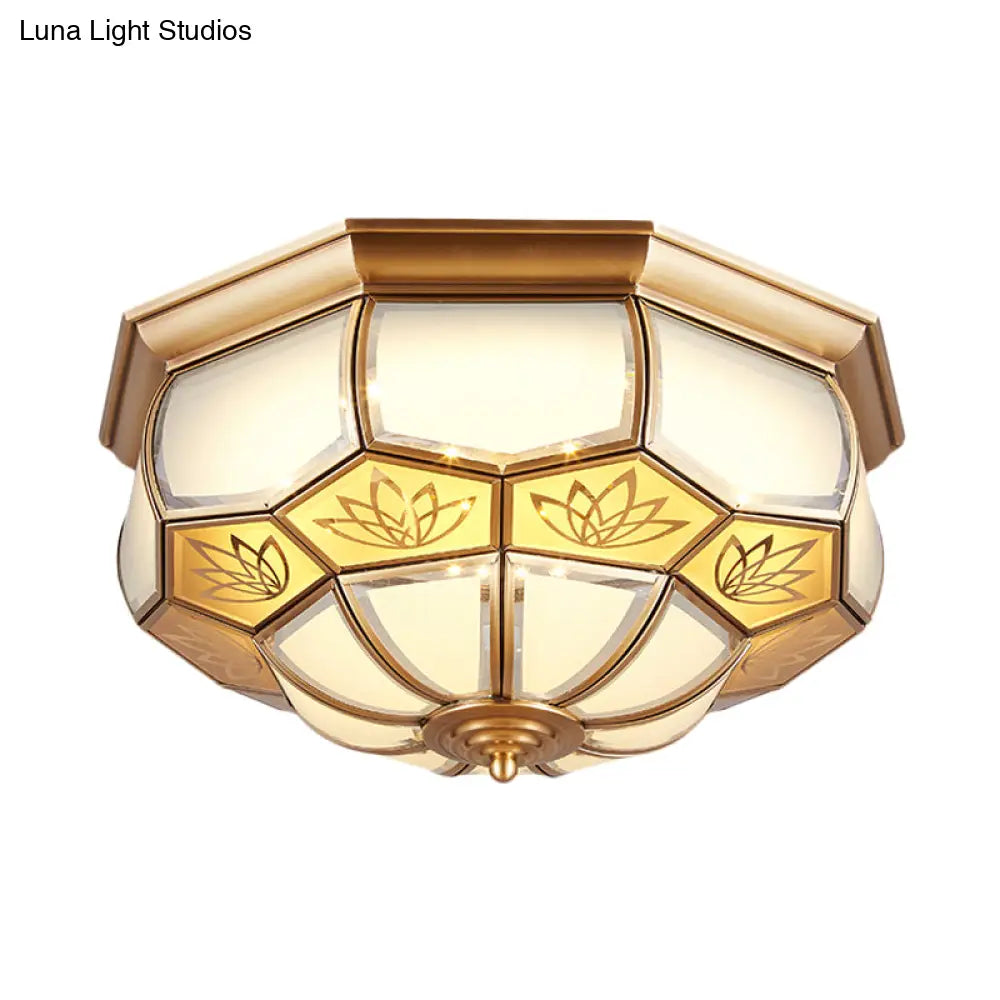 Dome Flush Mount Led Brass Ceiling Light Opal Glass Colonial Style - 13’/21’ Width