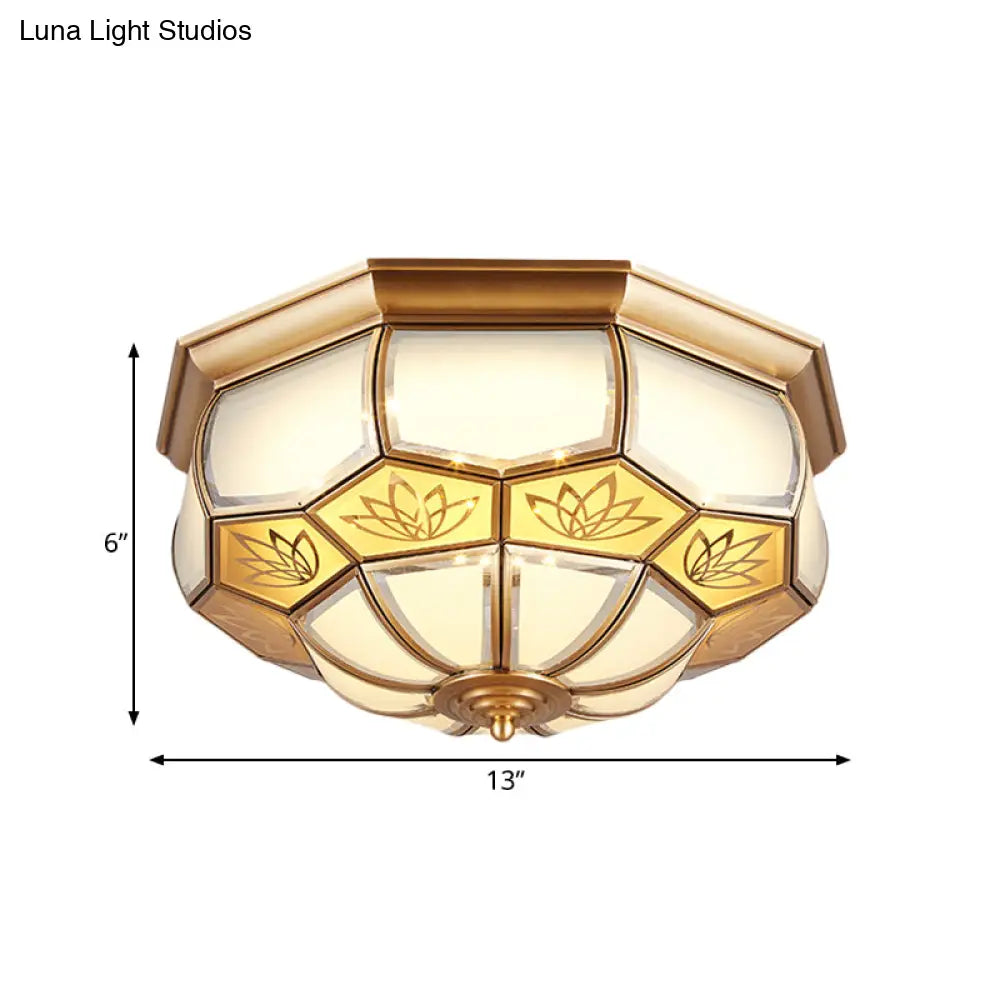 Dome Flush Mount Led Brass Ceiling Light Opal Glass Colonial Style - 13’/21’ Width