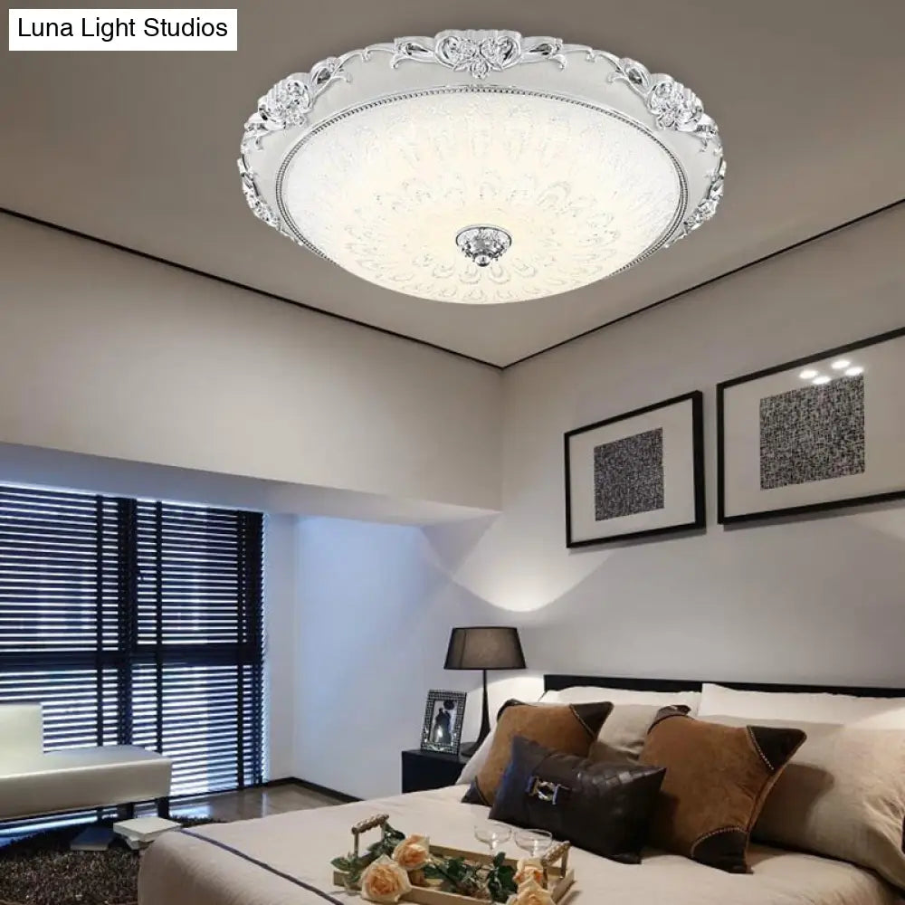 Dome Flush Mount Led Ceiling Light In Modern White Glass - 8’/12’/16’ Wide Gold/Silver Finish