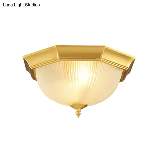 Dome Foyer Flush Mount Light - Colonial Ribbed Opal Glass Brass Finish Close To Ceiling Lamp