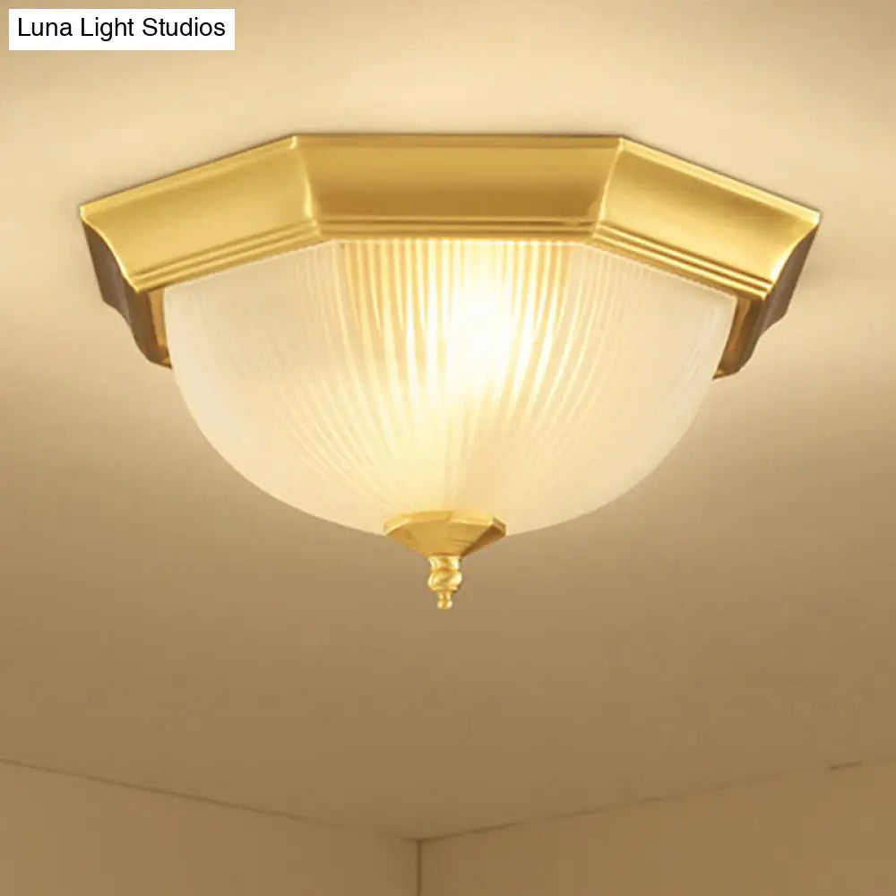 Dome Foyer Flush Mount Light - Colonial Ribbed Opal Glass Brass Finish Close To Ceiling Lamp 12.5/15