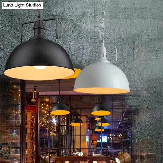 Dome Iron Pendant Ceiling Light In Black For Restaurants - Industrial Single-Bulb With Vent