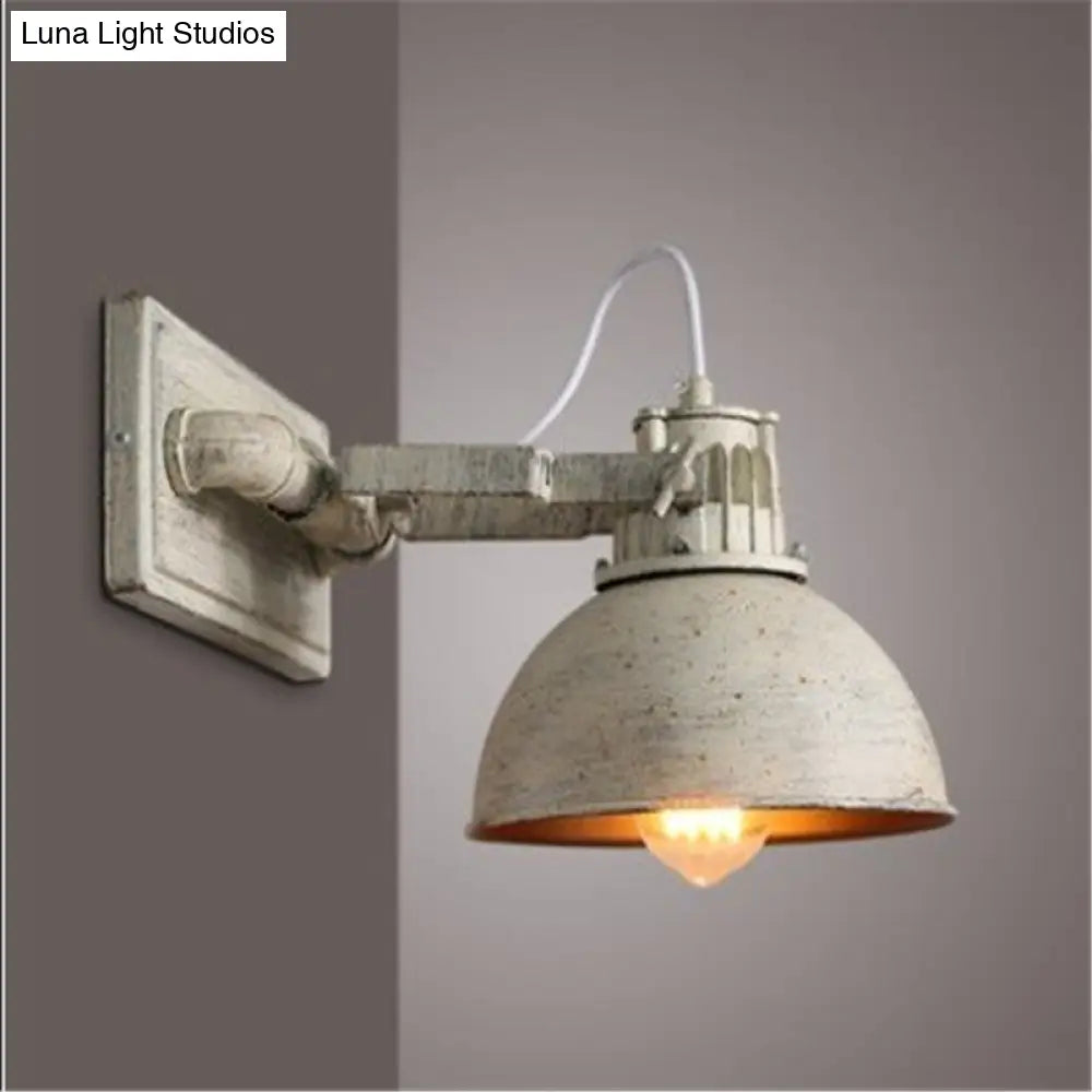 Dome Metal Wall Sconce - Antiqued 1-Head Adjustable Light In White With Handle