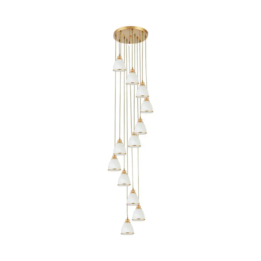 Dome Opal Glass Spiral Pendant Ceiling Light For Living Room - Simplicity And Elegance 12 / Gold