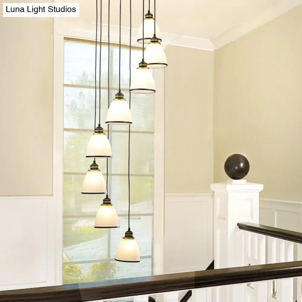 Dome Opal Glass Spiral Pendant Ceiling Light For Living Room - Simplicity And Elegance