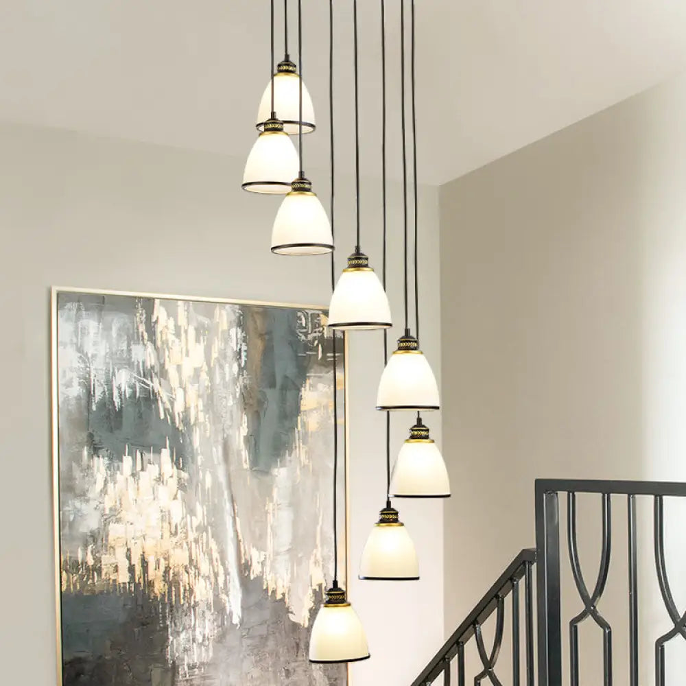 Dome Opal Glass Spiral Pendant Ceiling Light For Living Room - Simplicity And Elegance 8 / Black