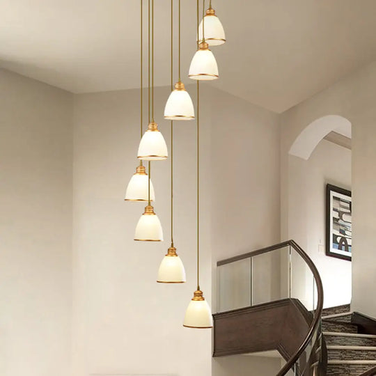 Dome Opal Glass Spiral Pendant Ceiling Light For Living Room - Simplicity And Elegance 8 / Gold