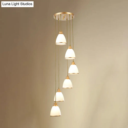 Dome Opal Glass Spiral Pendant Ceiling Light For Living Room - Simplicity And Elegance