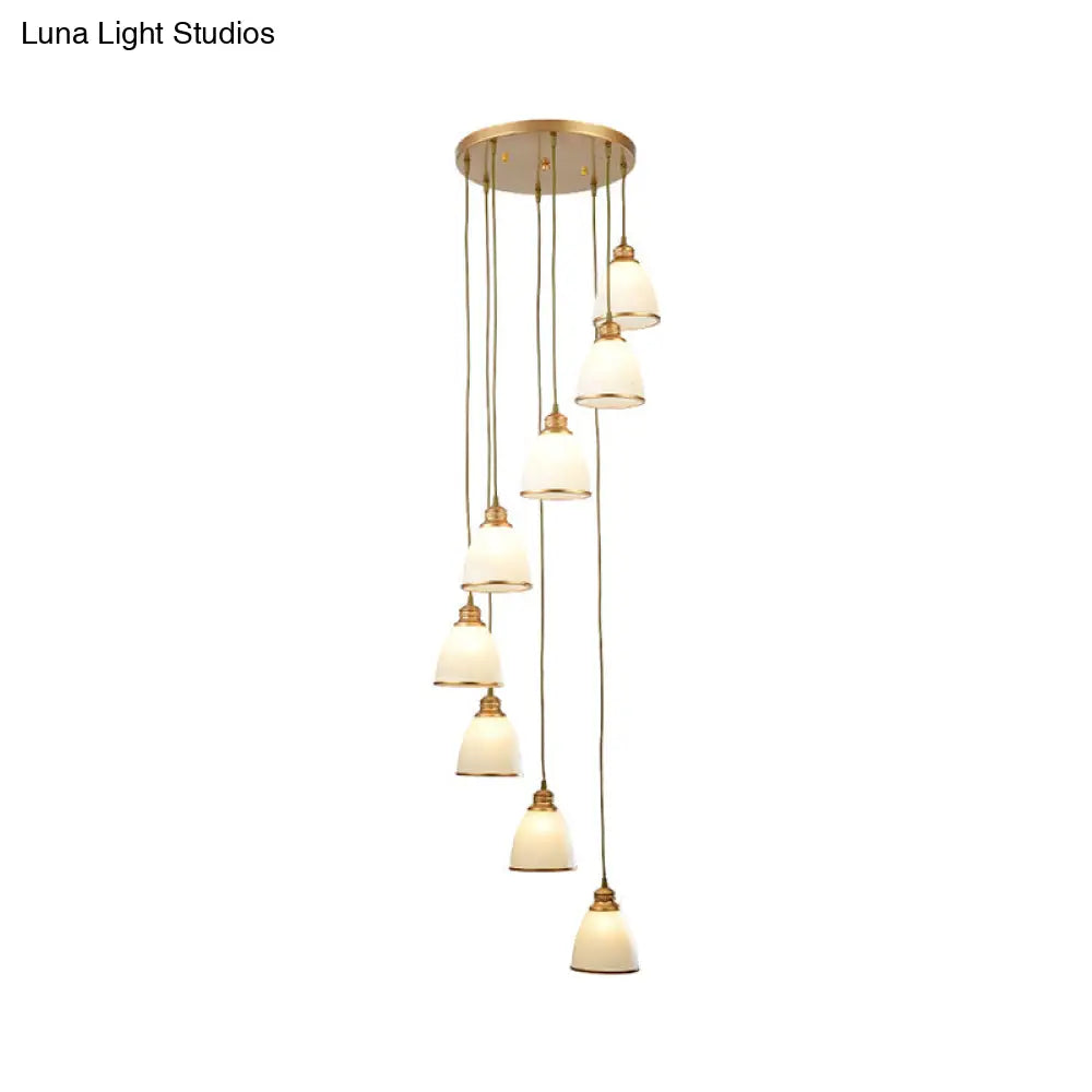 Dome Opal Glass Spiral Pendant Ceiling Light For Living Room - Simplicity And Elegance