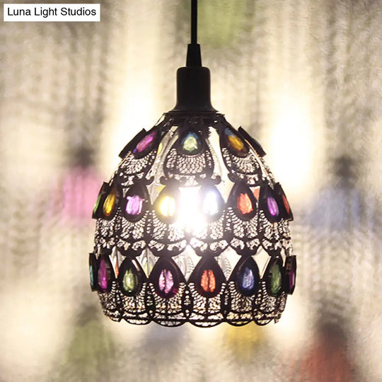 Dome Pendant Ceiling Fixture With Crystal Gem Bohemia Hanging Light In Weathered Copper 1/3-Light