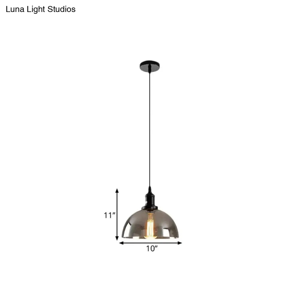 Dome Pendant Industrial Hanging Lamp - 1-Light 10’/12’ Wide Smoked Glass Black Finish